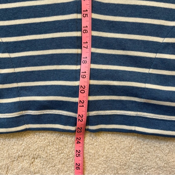 LL Bean Sweater Womens Large Petite Blue White Stripes Hood Cardigan Zip Knit - Picture 8 of 9